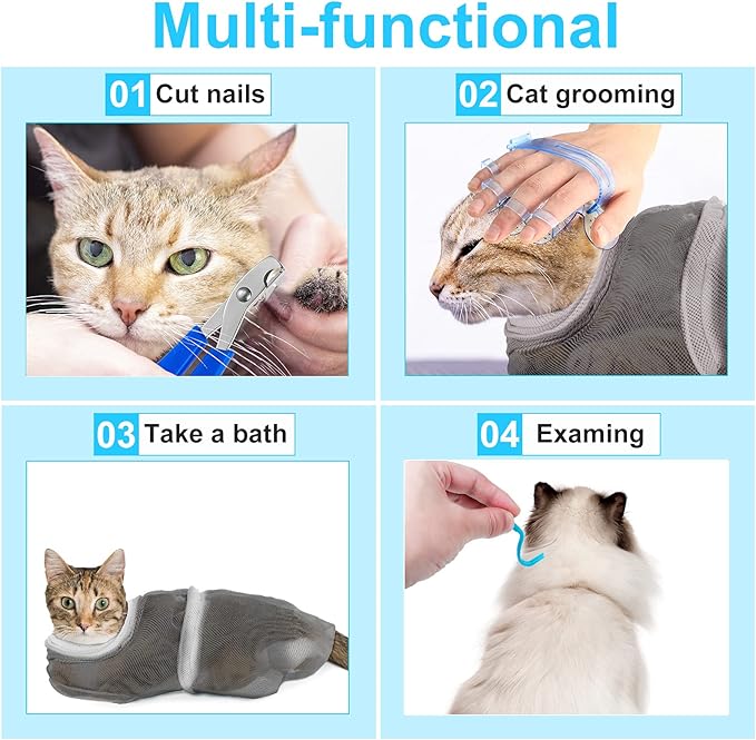 Patelai 5 Pcs Cat Bathing Bag Set Cat Grooming Bag Adjustable Pet Shower Net - Image 7