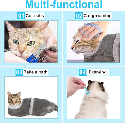 Patelai 5 Pcs Cat Bathing Bag Set Cat Grooming Bag Adjustable Pet Shower Net - Image 7