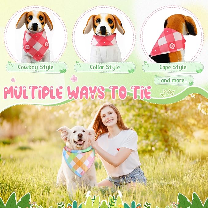 Sweetude 60 Pcs Spring Plaid Dog Bandanas Bulk Spring Pet Scarf Bibs Adjustable - Image 5