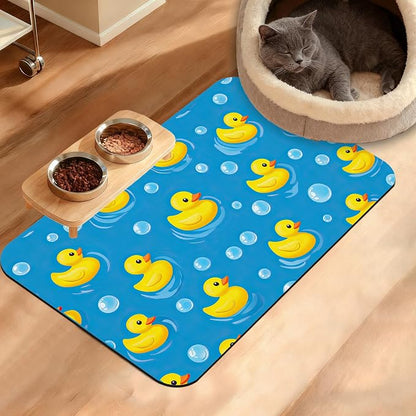 Yellow Rubber Ducks Dog Food Mat, Soap Bubbles Absorbent Pet Feeding Mat by Unknown