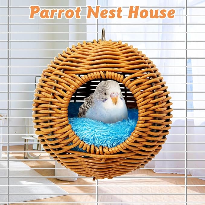 BNOSDM Rattan Bird Nest Parrot Nesting House Parakeet Nesting Soft Lovebird - Image 3