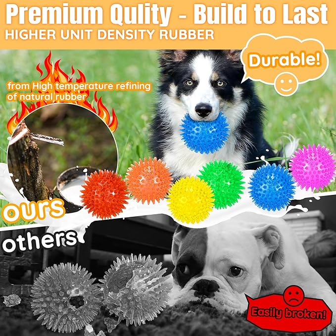 6-Pack 3.5” Squeaky Dog Balls, Durable Soft Spiky Chew Rubber Fetch Toy Balls - Image 2