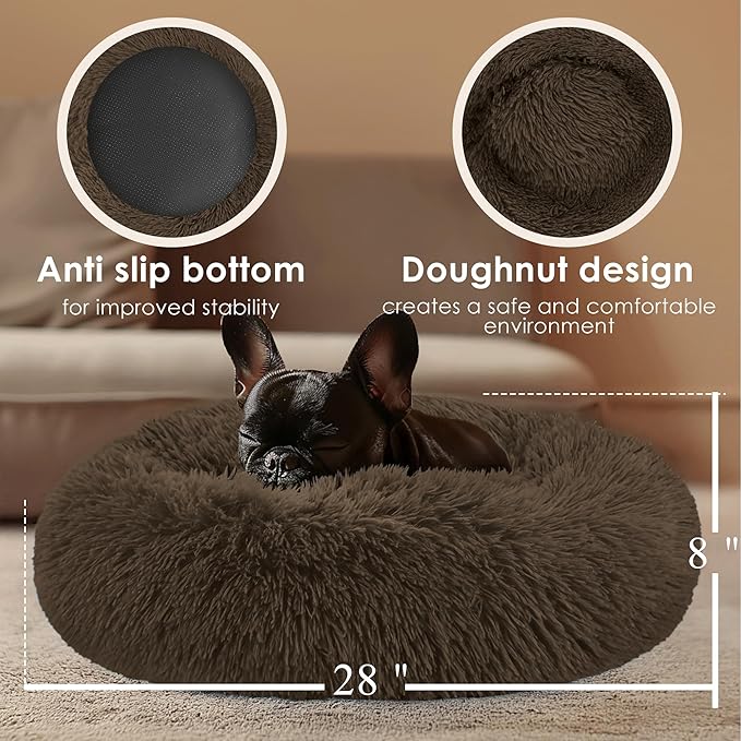 28in Large Dog Bed, Medium Size Dog and Cats, Calming Donut Bed - Image 3