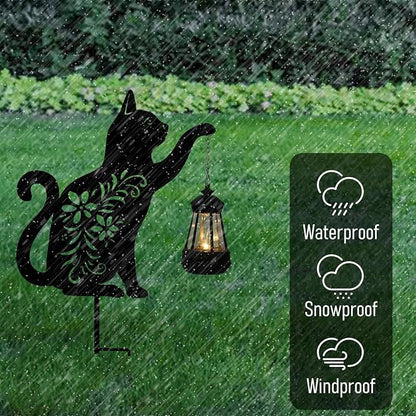Bshine Cat Solar Light Outdoor Garden Decoration, Waterproof Metal Stake Black - Image 3