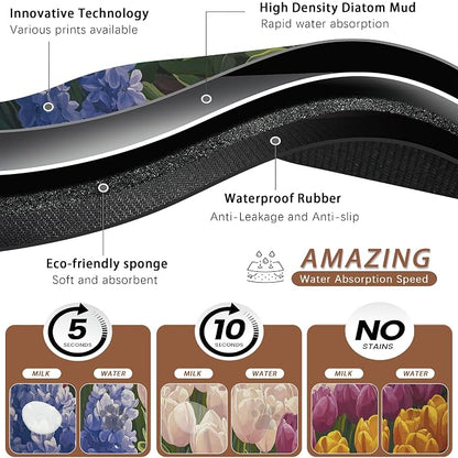 Tulip Lavender Pet Feeding Mat, Vintage Flower Fields Absorbent Quick-Dry Cat - Image 3