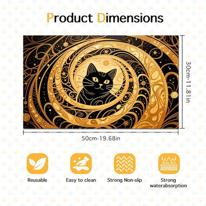 Cat Feedings Mats 20x12 inch Golden Cat Print Pet Bowl Placemat Non Slip Mat - Image 6
