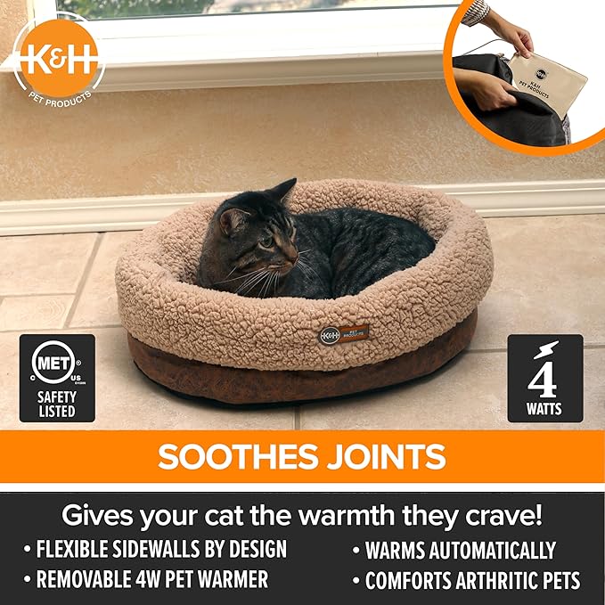 K&H Pet Products Heated Cat Bed Indoor, Thermo-Snuggle Cup Bomber Soft Heated - Image 4