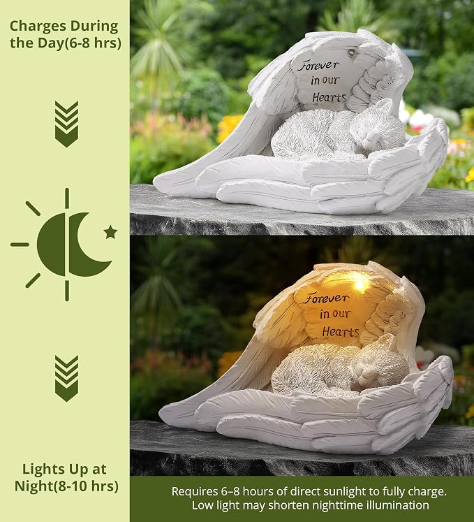 Pet Cat Solar Garden Memorial Statue – Outdoor Resin Angel Kitty - Image 3