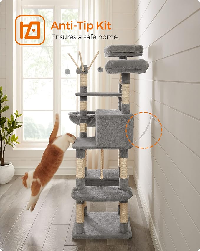 FEANDREA Cat Tree, Large Cat Tower, 64.6 Inches, Cat Activity Center - Image 9