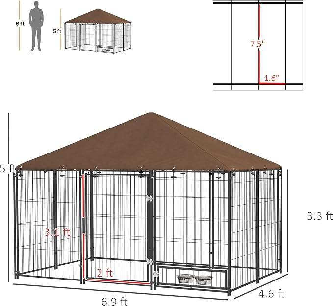 PawHut Outside Dog Kennel, 6.9' x 4.6' x 5' Puppy Play Pen - Image 7