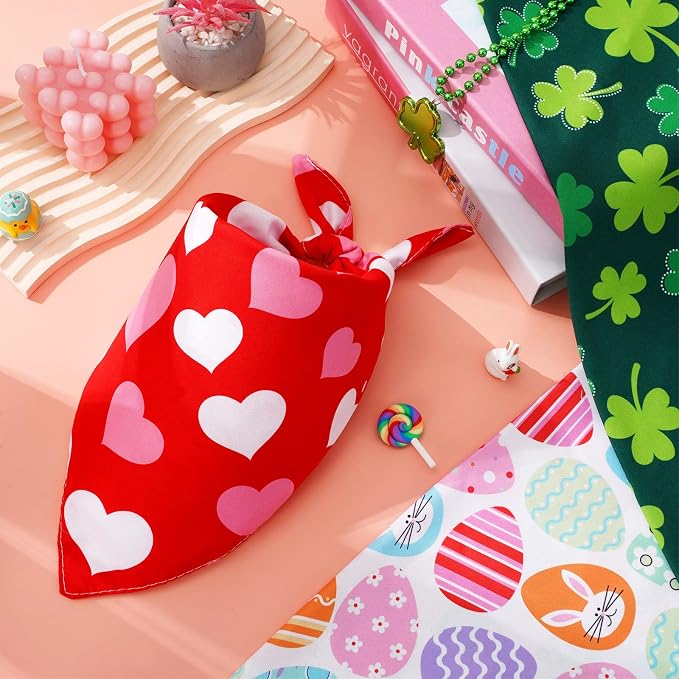 Whaline 6 Pack Valentine's Day Pet Bandanas Heart Pet Neckerchief Shamrock - Image 4