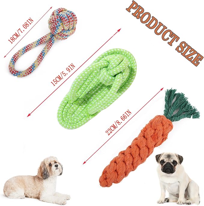 3PCS Natural Cotton Rope Toys for Small Dogs and Puppies, Dog Dental Care Chew - Image 2