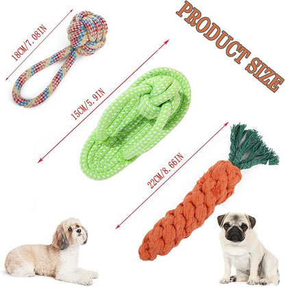 3PCS Natural Cotton Rope Toys for Small Dogs and Puppies, Dog Dental Care Chew - Image 2