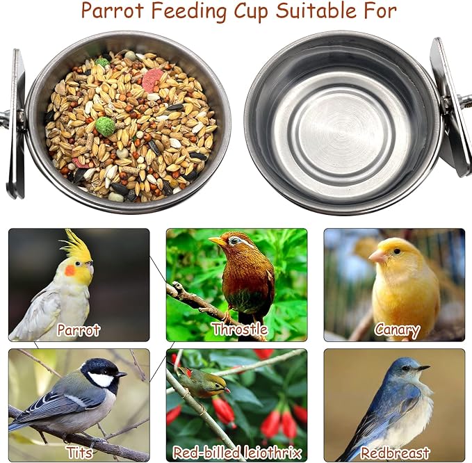 Tfwadmx 6 Pcs Bird Feeding Dish Cups Parrot Food Bowl Clamp Holder Coop Cup - Image 6