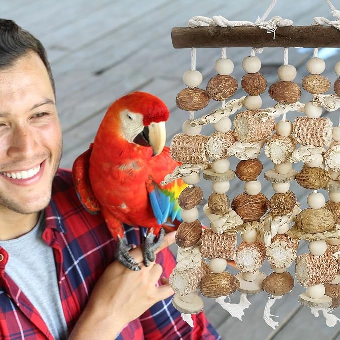 PINVNBY Large Parrot Toys Natural Nuts Corn Cob Wooden Chewing Tearing Toy - Image 7