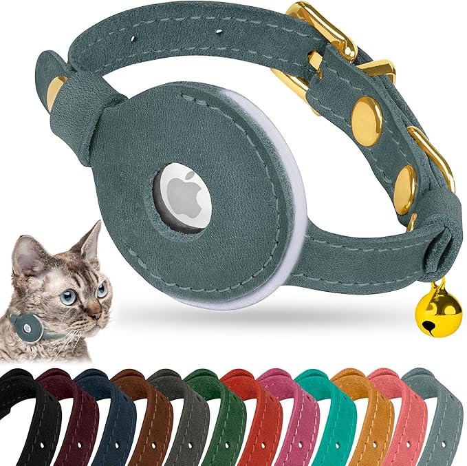 OOPSDOGGY Reflective Leather AirTag Cat Collar by OOPSDOGGY