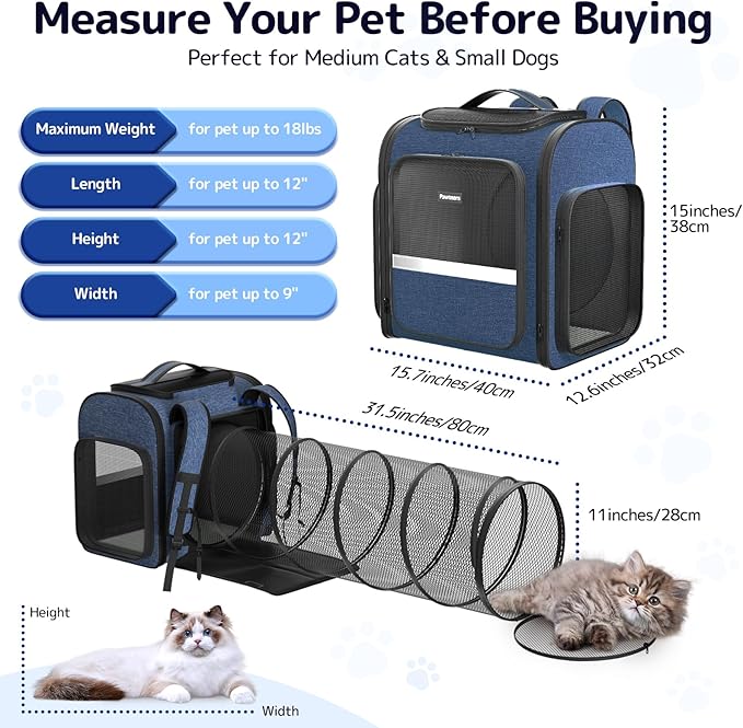 Cat Carrier Backpack with Detachable Play Tunnel, 2 in 1 Cat Tunnel Backpack - Image 4