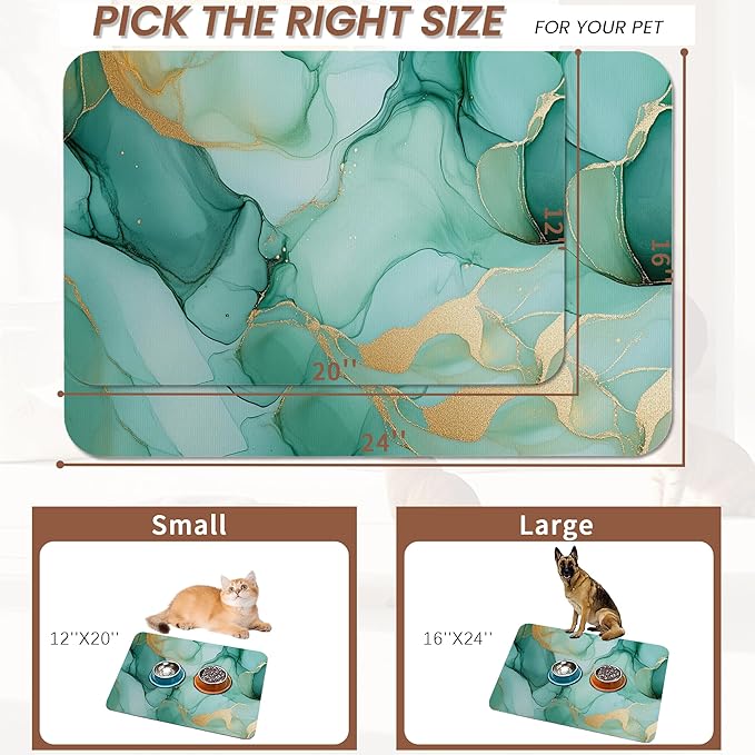 Marble Dog Food Mat for Floors, Cat Dog Bowl Mats for Food and Water, Non-Slip - Image 2