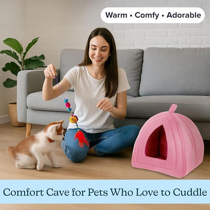Cat House Indoor Cat Bed with Removable Foam Cushion, Plush Cat Tent Bed - Image 4