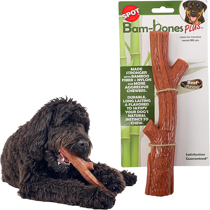 SPOT Bam-Bones Plus Branch -Bamboo Fiber & Nylon, Durable Long Lasting Dog Chew by SPOT