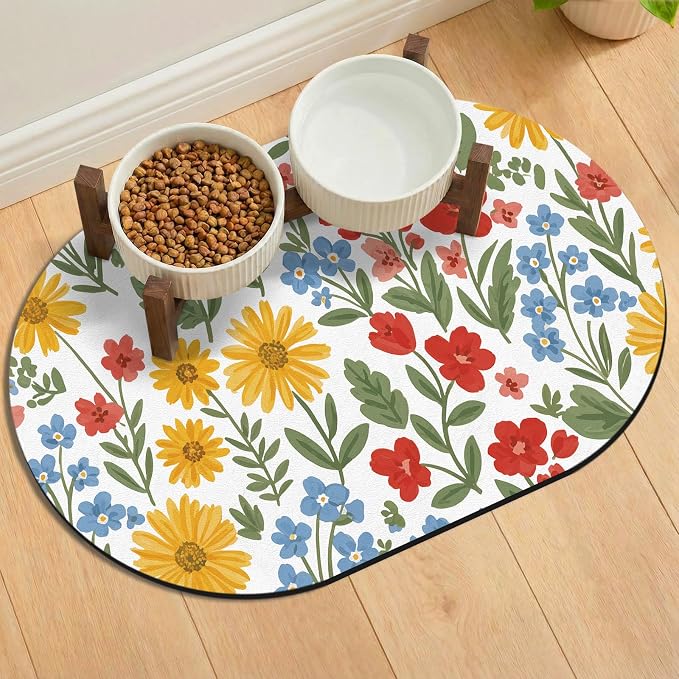 Absorbent Cat Mats for Food and Water 24''x16'', Non-Slip Rubber Mat for Cats by METEOROCK