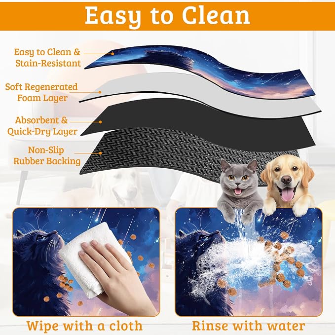 Cat Dog Food Mat, Starry Night Absorbent Pet Feeding Mat - Image 5