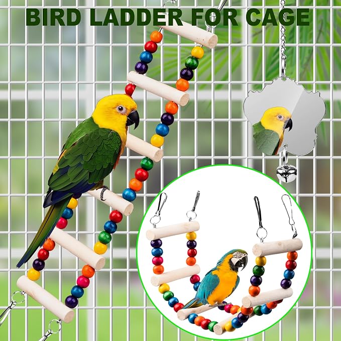 Bird Toys for Parakeets 7Pcs, Wood Parrots Budgie Cage Accessories, Bird Perch - Image 4