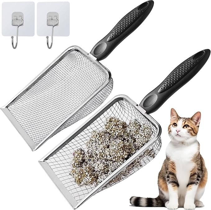 2Pcs Cat Litter Scoop Metal Stainless Steel Mesh Kitty Litter Scoop by ISYOKE