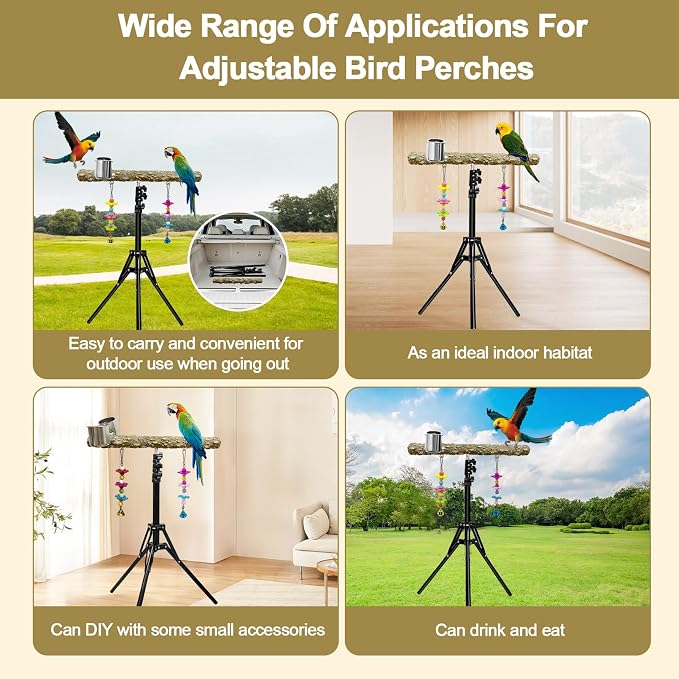 16-63 Inch Height Adjustable Bird Perch Pepper Wood Parrot Training Perch Stand - Image 6