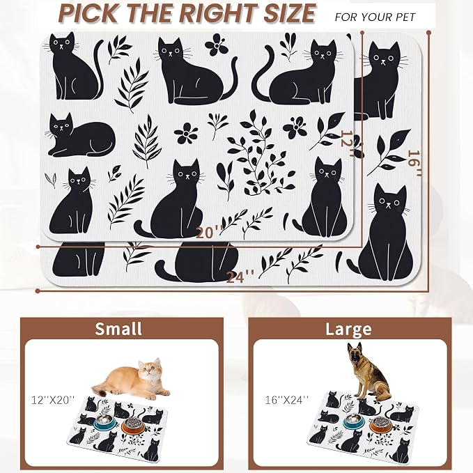 Cute Black Flower Dog Cat Food Mat, Absorbent Pet Feeding Mat - Image 2