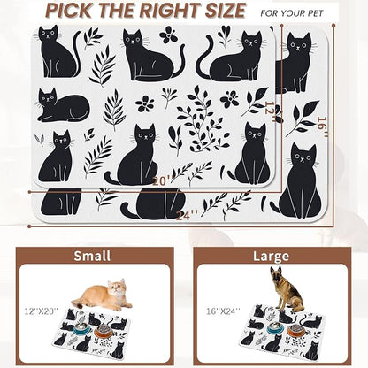 Cute Black Flower Dog Cat Food Mat, Absorbent Pet Feeding Mat - Image 2