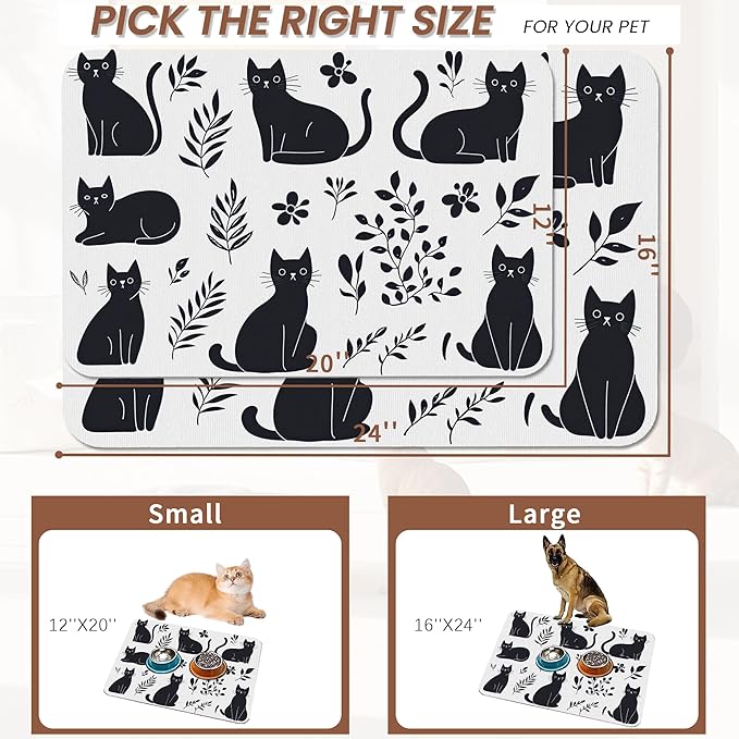 Cute Black Flower Dog Cat Food Mat, Absorbent Pet Feeding Mat - Image 2