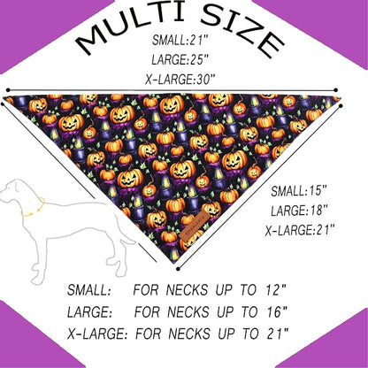 Realeaf Halloween Dog Bandanas 2 Pack, Pumpkins and Ghosts Pet Scarf - Image 2