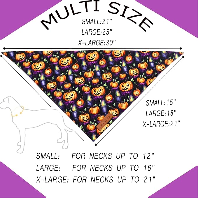 Realeaf Halloween Dog Bandanas 2 Pack, Pumpkins and Ghosts Pet Scarf - Image 2