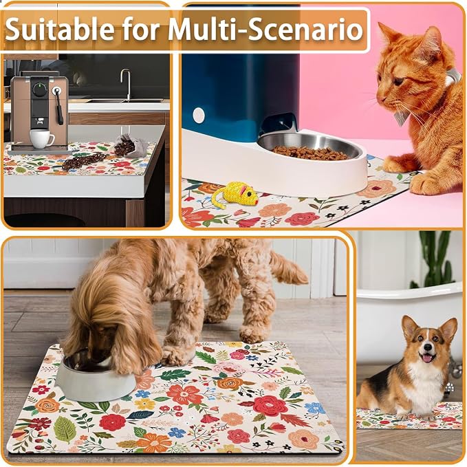 Absorbent Pet Dog Bowl Mat for Food and Water, Pet Cat Food Feeding Mat - Image 7