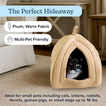 Cat House Indoor Cat Bed with Removable Foam Cushion, Plush Cat Tent Bed - Image 2