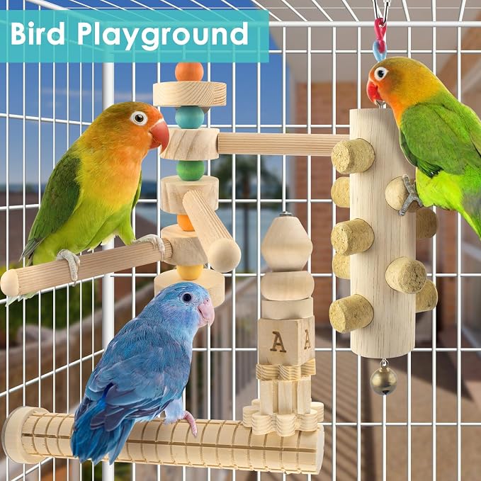 3pcs Natural Wood Bird Perch Toys, Rotating Perch Stand, L-Shaped Perches - Image 7