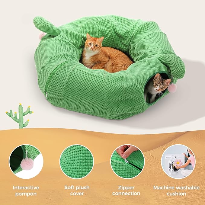 PEQULTI Cat Tunnel with Bed for Indoor Cats, Cat Play Donut Tunnel with - Image 5