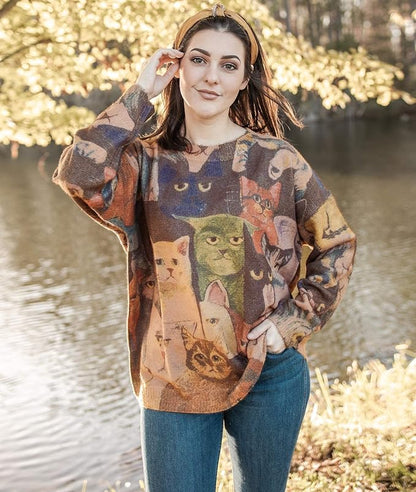 YESNO Women Christmas Sweater Graphic Printed Oversized Pullover Sweaters - Image 3