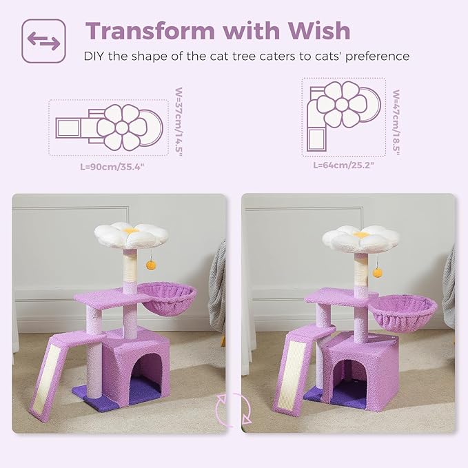 PETEPELA Flower Cat Tree for Indoor Cats, Cozy Hammock and Removable Flower Bed - Image 2