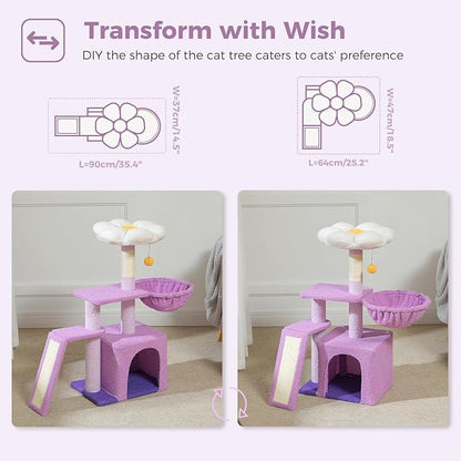 PETEPELA Flower Cat Tree for Indoor Cats, Cozy Hammock and Removable Flower Bed - Image 2