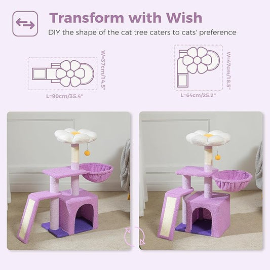 PETEPELA Flower Cat Tree for Indoor Cats, Cozy Hammock and Removable Flower Bed - Image 2