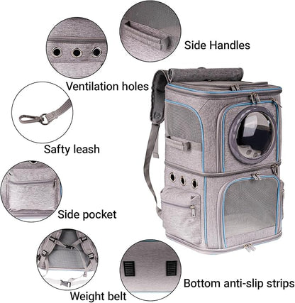 2-in-1 Pet Carrier Backpack for Two Cats or One Dog, Double-Layer 2 Compartment - Image 4