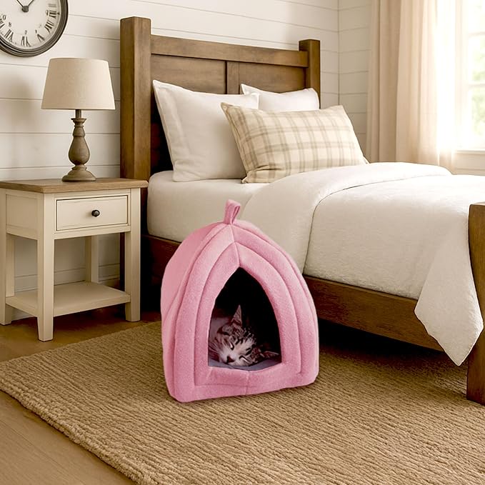 Cat House Indoor Cat Bed with Removable Foam Cushion, Plush Cat Tent Bed - Image 7