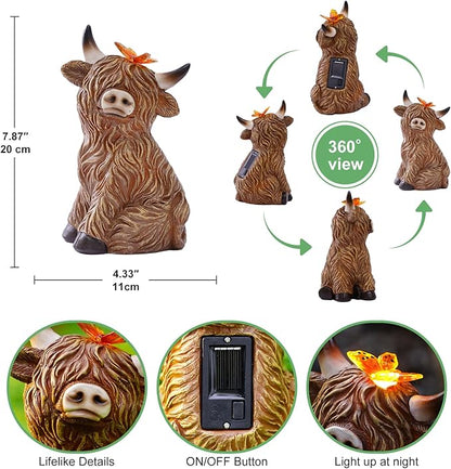Solar Garden Statue Highland Cow Figurine – Outdoor Decoration - Image 2