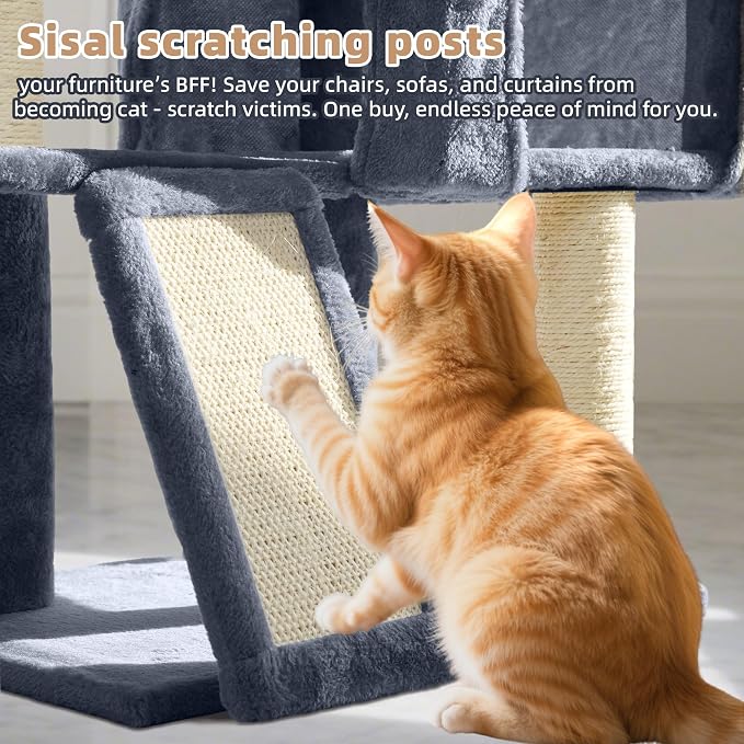 Cat Tree with Cat Condo and Two Hammocks, Cat Tree with Scratching Posts and - Image 5