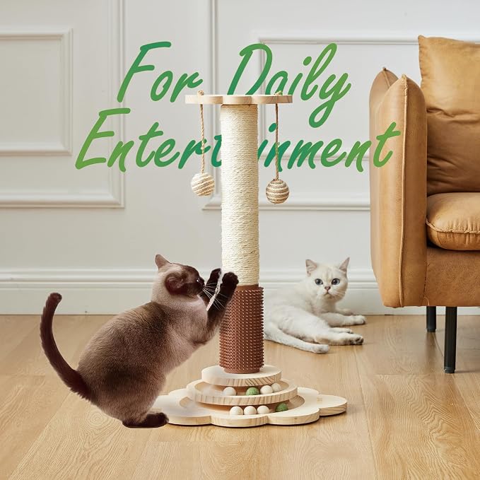Cat Sisal Scratching Post, 4 in 1 Wooden Cat Scratcher Toy - Image 8
