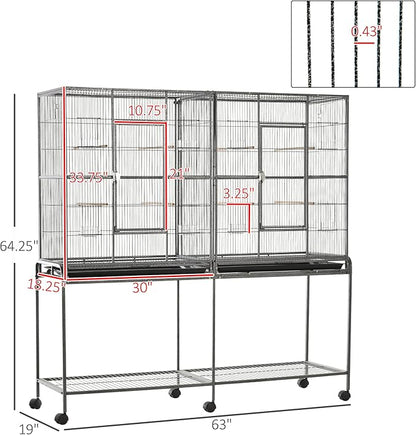 PawHut 65" Double Rolling Metal Bird Cage - Image 7