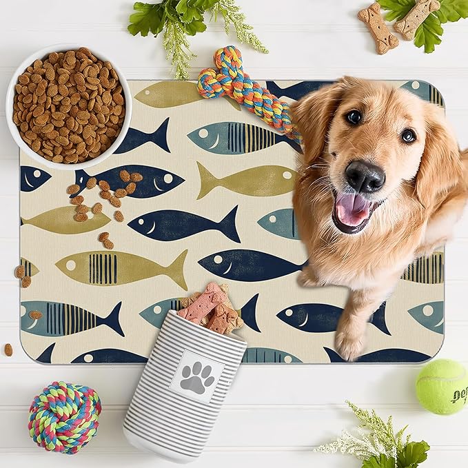 Fish Boho Dog Food Mat for Floors, Ocean Absorbent Quick-Dry Pet Feeding Mat - Image 7