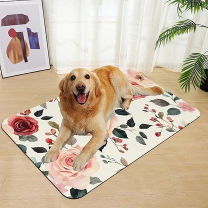 Pink Flower Leaf Pet Feeding Mat–Christmas Stocking Quick Dry Absorbent Dog Cat - Image 7